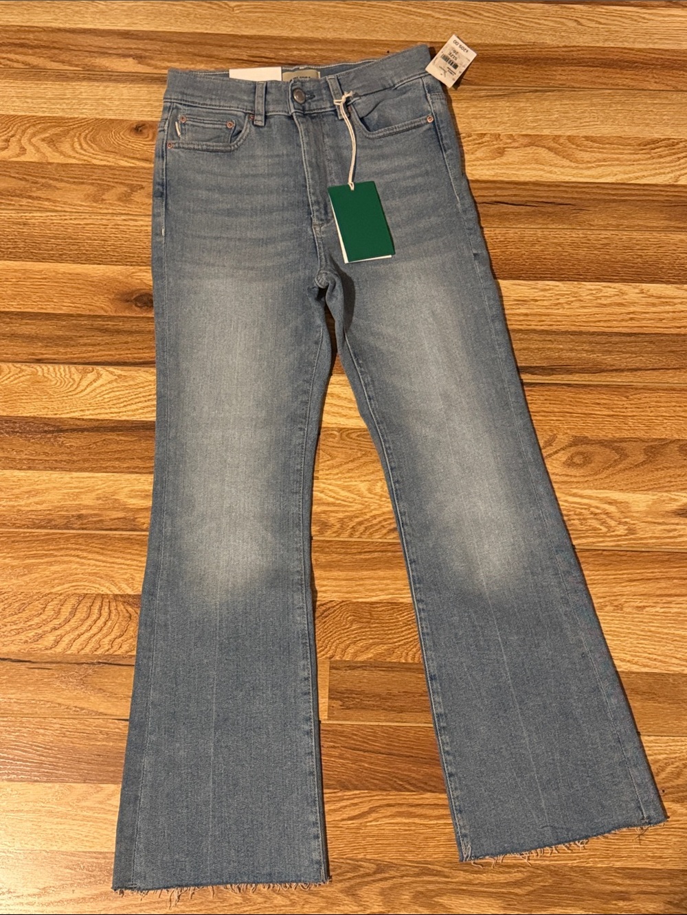 DL1961 Light Blue High-Rise Flare Jeans with Raw Hem